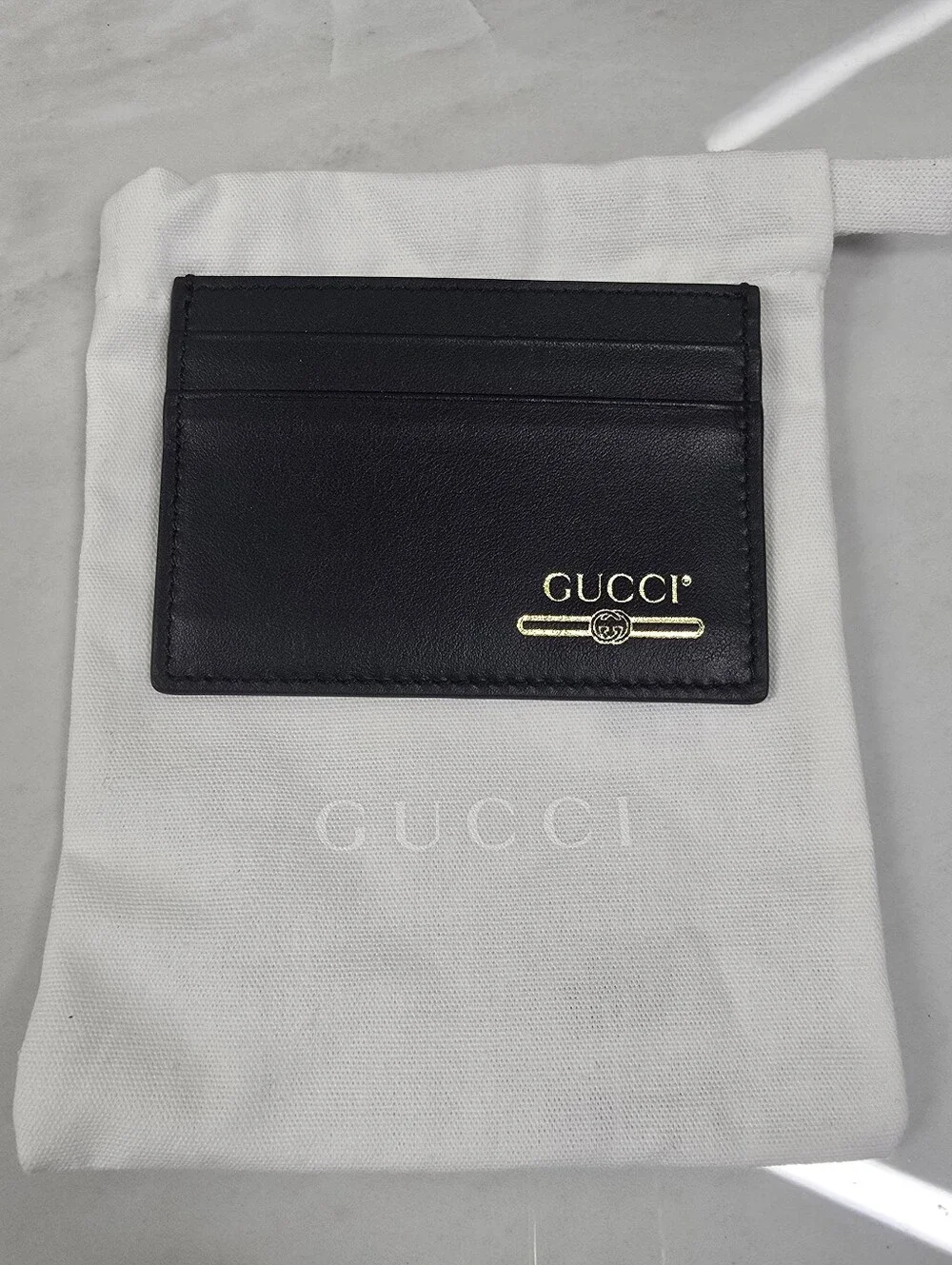 Gucci Black Leather Card Holder with Gold Logo